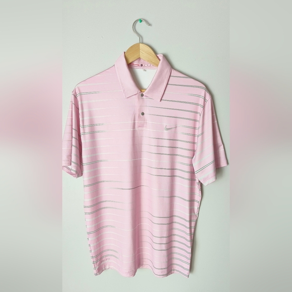 Nike Coller Polo Golf Shirt Tiger Woods Edition stripes pink Size Medium. Made i - Picture 1 of 8